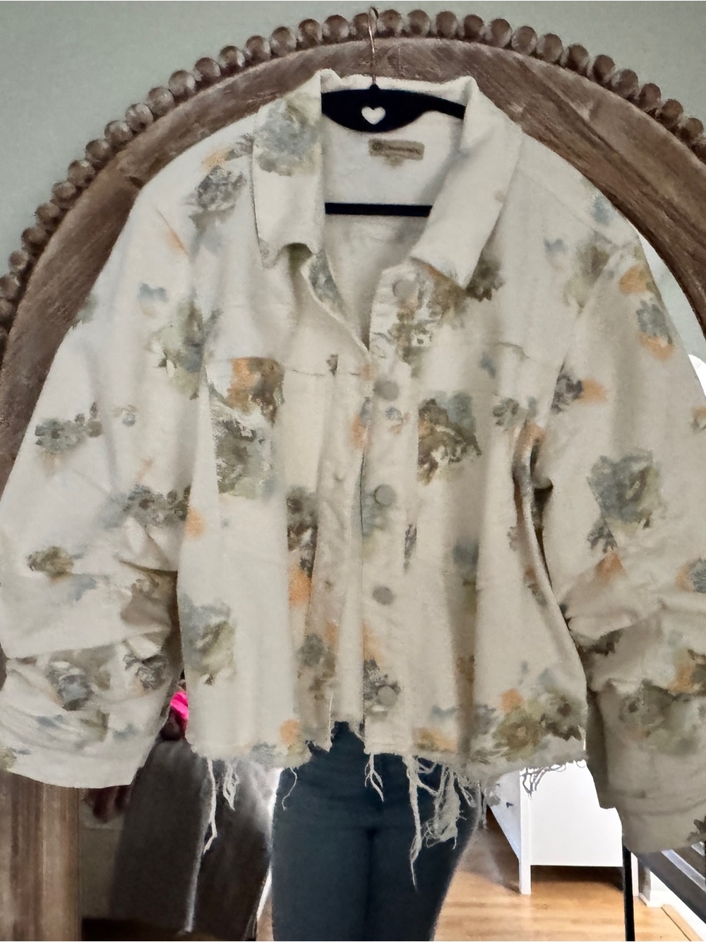 Democracy floral denim jacket, cream, women's size L